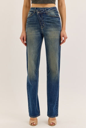 Cello Jeans - Super High Rise Dad Jeans with Re-positioned Front Closure (33" Inseam) - AM18584-SaltTree