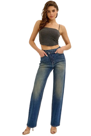 Cello Jeans - Super High Rise Dad Jeans with Re-positioned Front Closure (33" Inseam) - AM18584-SaltTree