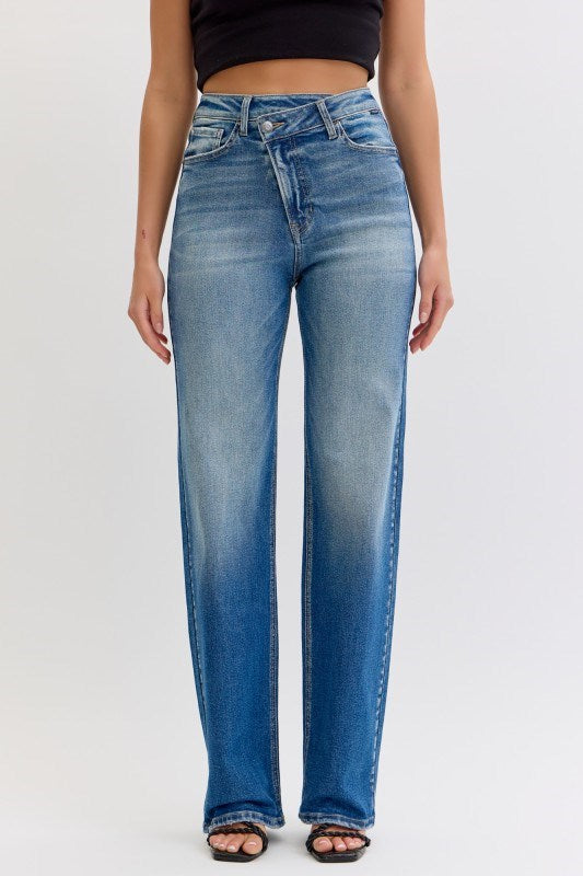 Cello Jeans - Super High Rise Dad Jeans with Re-positioned Front Closure (33" Inseam) - AM18584-SaltTree