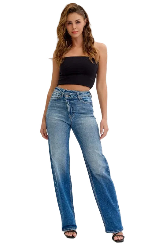 Cello Jeans - Super High Rise Dad Jeans with Re-positioned Front Closure (33" Inseam) - AM18584-SaltTree