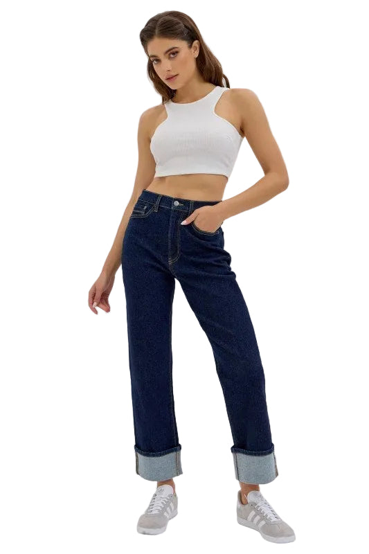 Cello Jeans - Super High Rise Dad Jeans with Cuff (28" Inseam) - AM19799-SaltTree