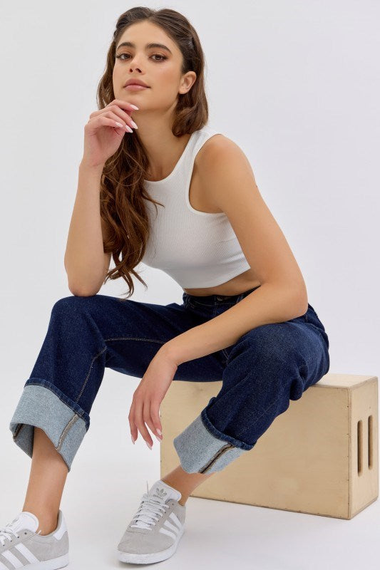 Cello Jeans - Super High Rise Dad Jeans with Cuff (28" Inseam) - AM19799-SaltTree