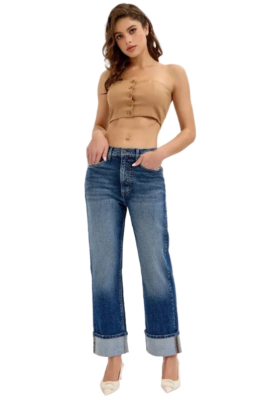 Cello Jeans - Super High Rise Dad Jeans with Cuff (28" Inseam) - AM19799-SaltTree