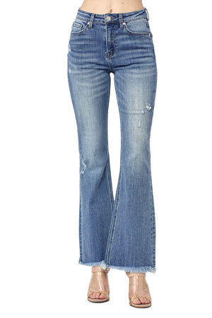 Risen Jeans - High Rise Vintage Frayed Hem Flare - RDP1277 - SaltTree