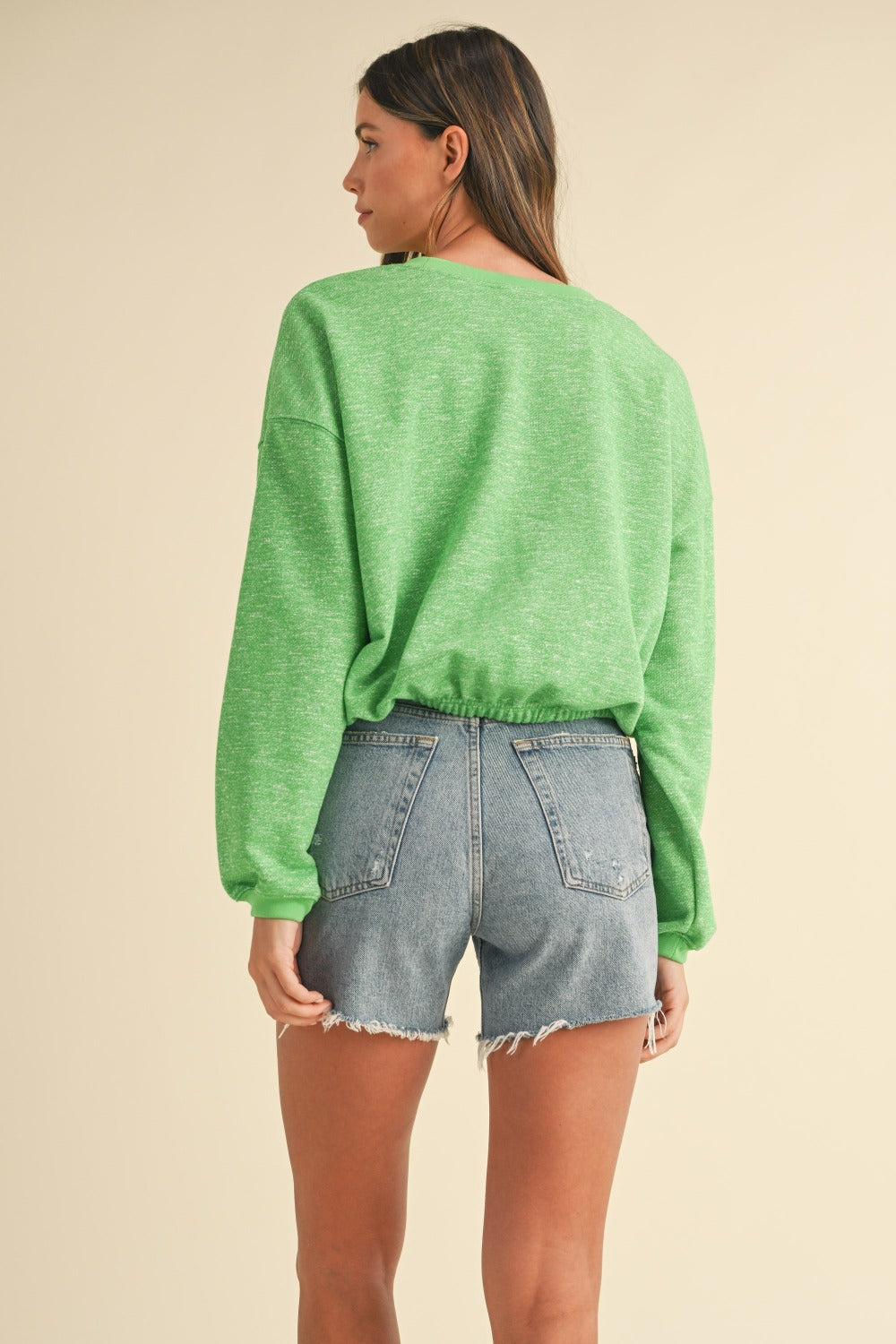 Mable Round Neck Letter Embroidery Crop Sweatshirt - SaltTree