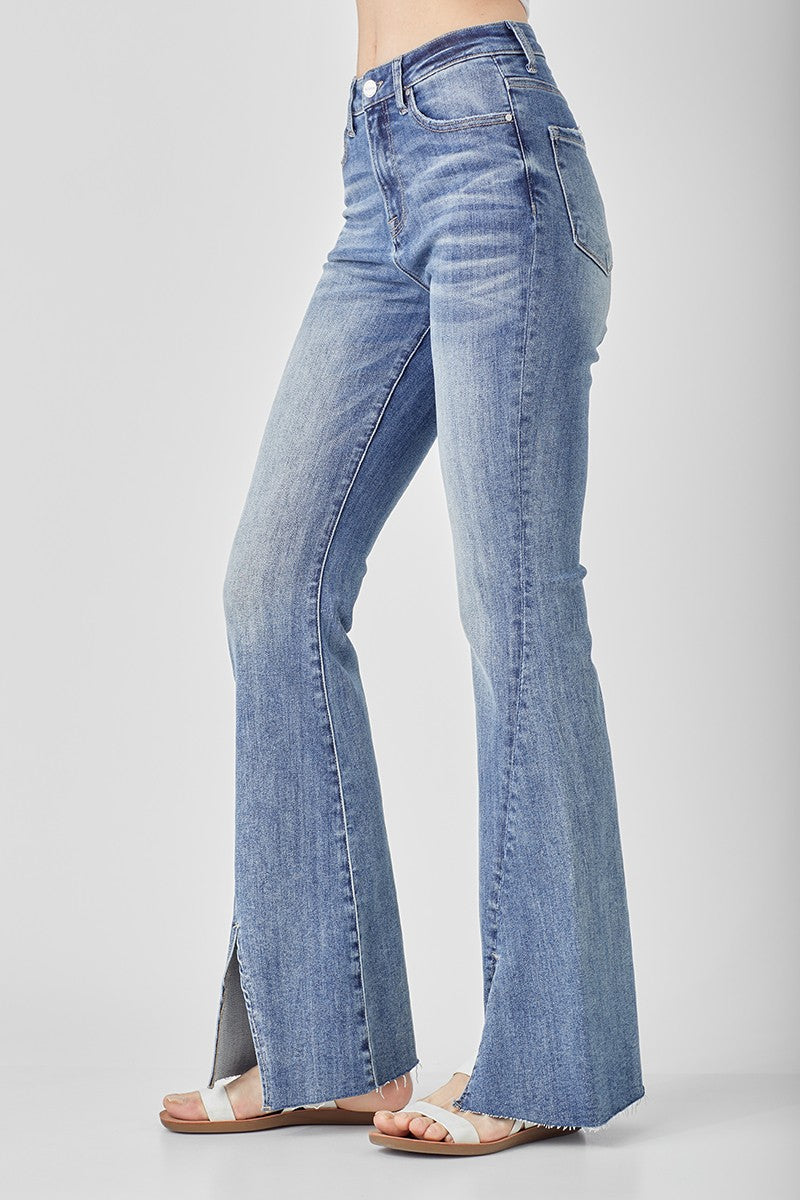 Risen Jeans - High Rise Twisted Hem Flare Jeans - RDP5243 - SaltTree
