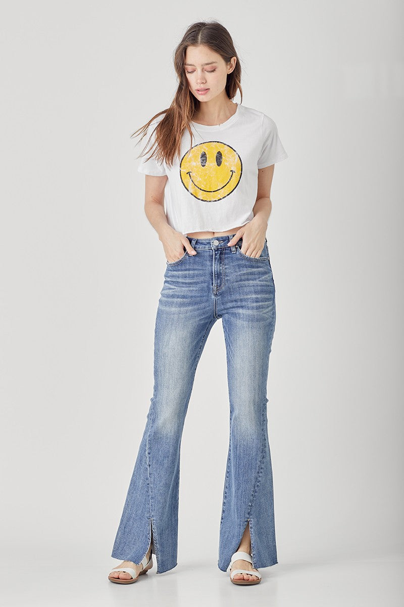 Risen Jeans - High Rise Twisted Hem Flare Jeans - RDP5243 - SaltTree