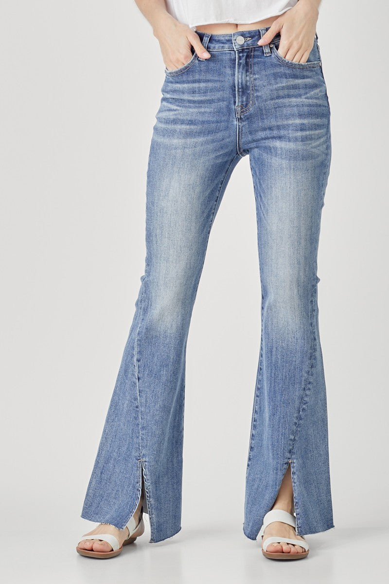 Risen Jeans - High Rise Twisted Hem Flare Jeans - RDP5243 - SaltTree