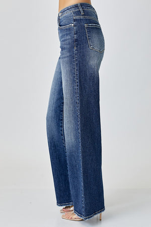 Risen Jeans - Mid Rise Crossover Wide Leg Jeans - RDP5281 - SaltTree
