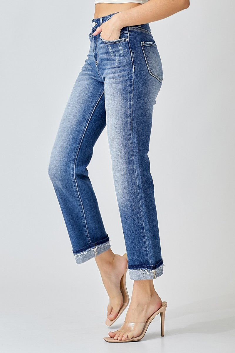 Risen Mid Rise Ankle Slim Straight Jean