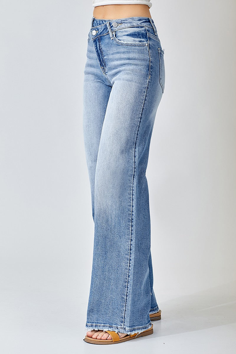 Risen Jeans - Mid Rise Crossover Wide Leg Jeans - RDP5281