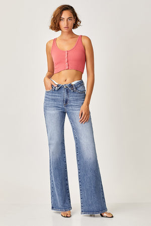 Risen Jeans - Mid Rise Flap Slim Wide Leg Pants - RDP5314