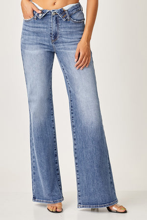 Risen Jeans - Mid Rise Flap Slim Wide Leg Pants - RDP5314