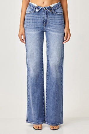 Risen Jeans - Mid Rise Flap Slim Wide Leg Pants - RDP5314