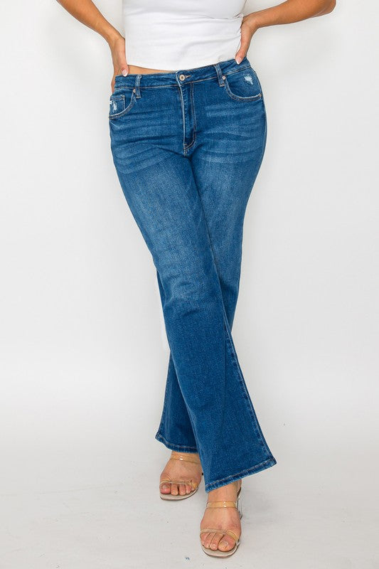 bytos Full Size Cat's Whiskers High Rise Straight Jeans - SaltTree