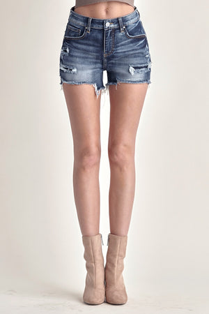 Risen Jeans - Mid Rise Patched Denim Shorts - RDS6074 - SaltTree