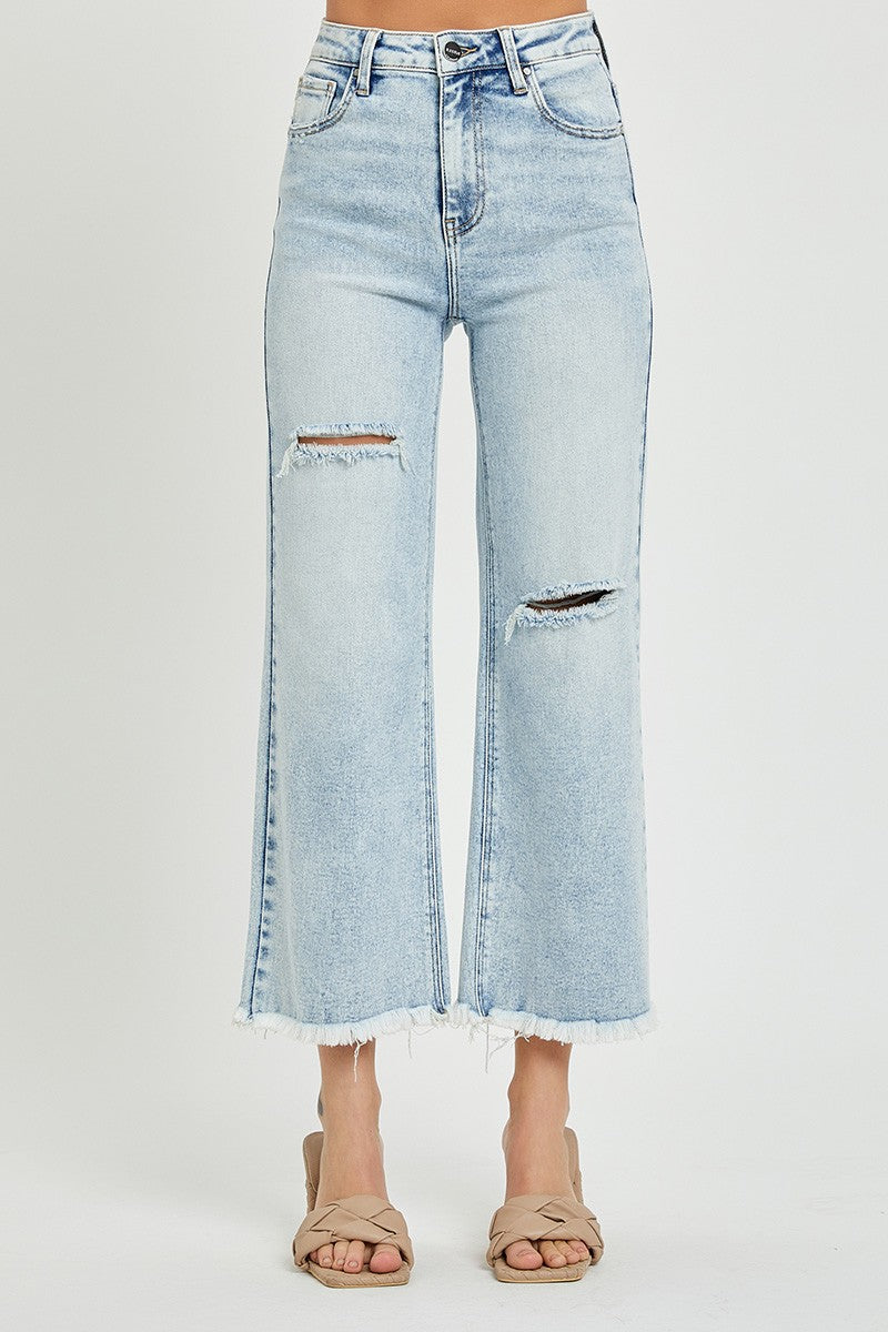 Risen Jeans -High Rise Frayed Ankle Wide Jeans - RDP5511 - SaltTree