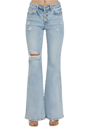 Risen Jeans - Mid Rise Button Down Flare Jeans - RDP5415L