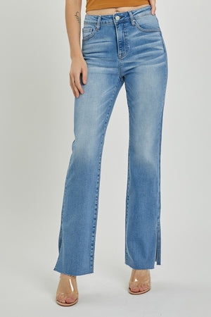 Risen Jeans - High Rise Raw Hem Straight Leg With Slit Jeans - RDP5525 - SaltTree