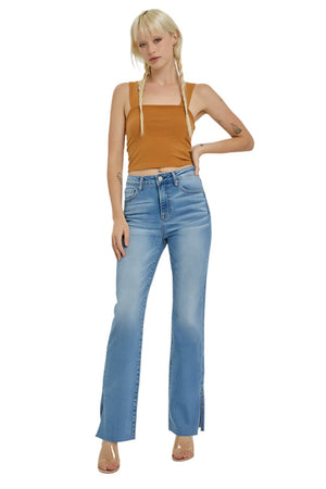 Risen Jeans - High Rise Raw Hem Straight Leg With Slit Jeans - RDP5525 - SaltTree