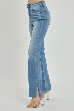 Risen Jeans - High Rise Raw Hem Straight Leg With Slit Jeans - RDP5525 - SaltTree