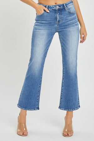 Risen Jeans - Mid Rise Cropped Flare Jeans - RDP5539