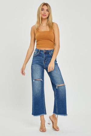 Risen Jeans -High Rise Frayed Ankle Wide Jeans - RDP5511