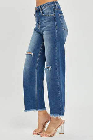 Risen Jeans -High Rise Frayed Ankle Wide Jeans - RDP5511 - SaltTree