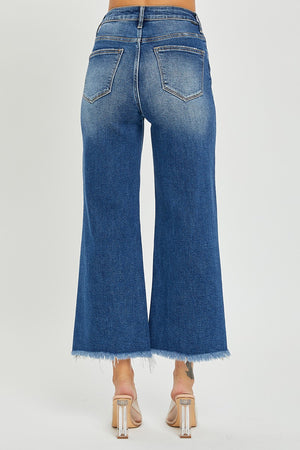 Risen Jeans -High Rise Frayed Ankle Wide Jeans - RDP5511