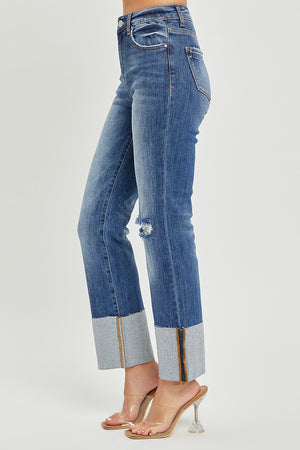 Risen Jeans - High Rise Wide Cuffed Straight Jeans - RDP5484
