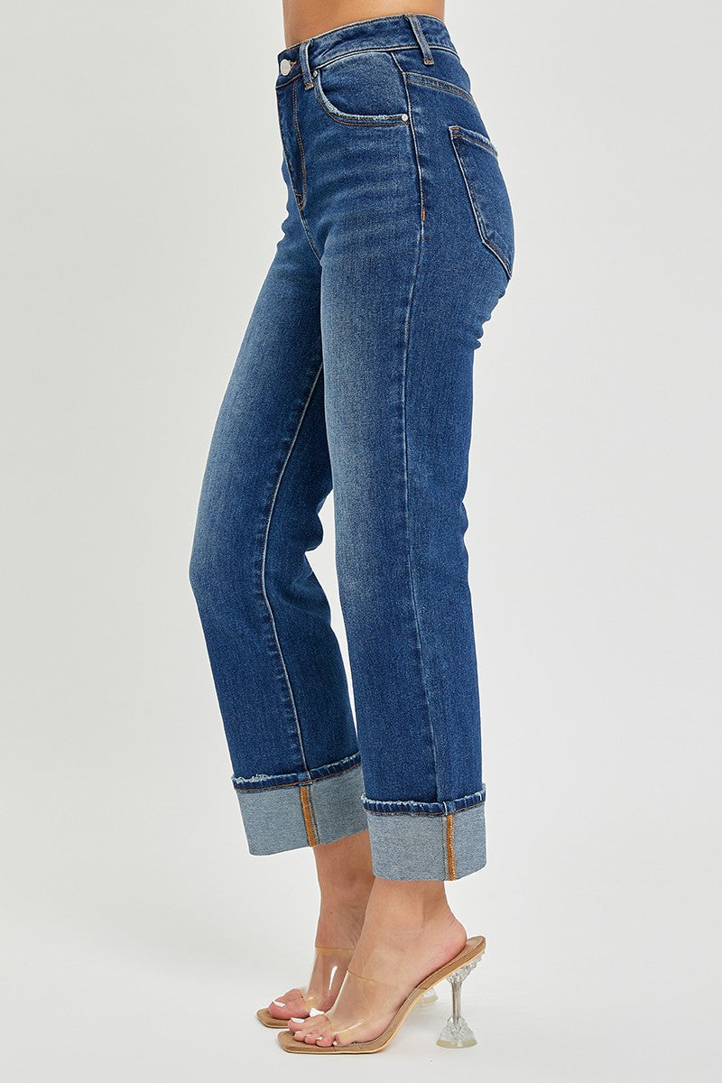 Risen Jeans - High Rise Cuffed Straight Jeans - RDP5580 - SaltTree