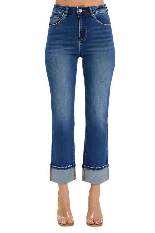 Risen Jeans - High Rise Cuffed Straight Jeans - RDP5580