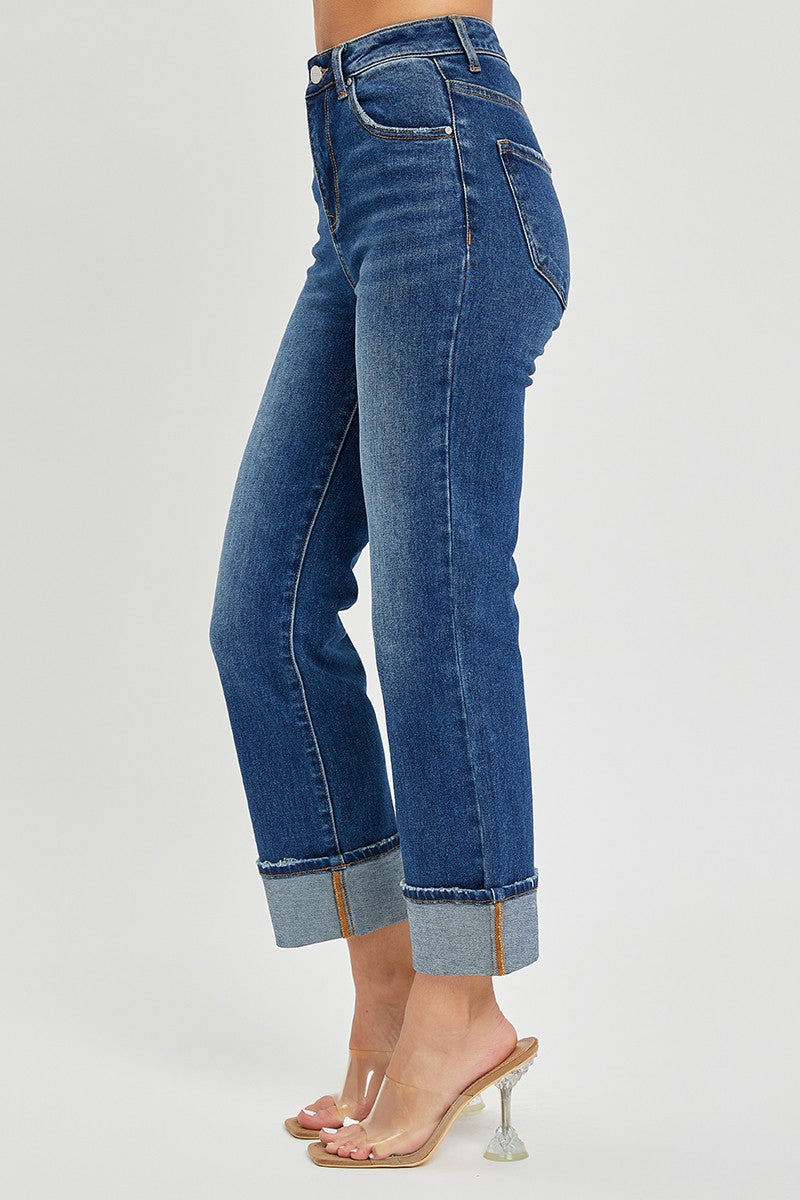 Risen Jeans High Rise Cuffed Straight Jeans Rdp5580 Salttree