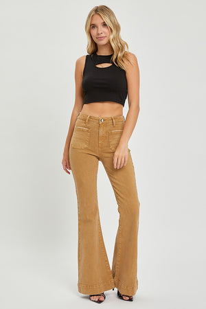Risen Jeans - High Rise Front Patch Pocket Bell Bottom Pants - RDP5358