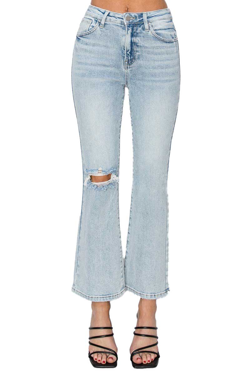 Risen Jeans - High Rise Distressed Ankle Flare Jeans - RDP5696L - SaltTree