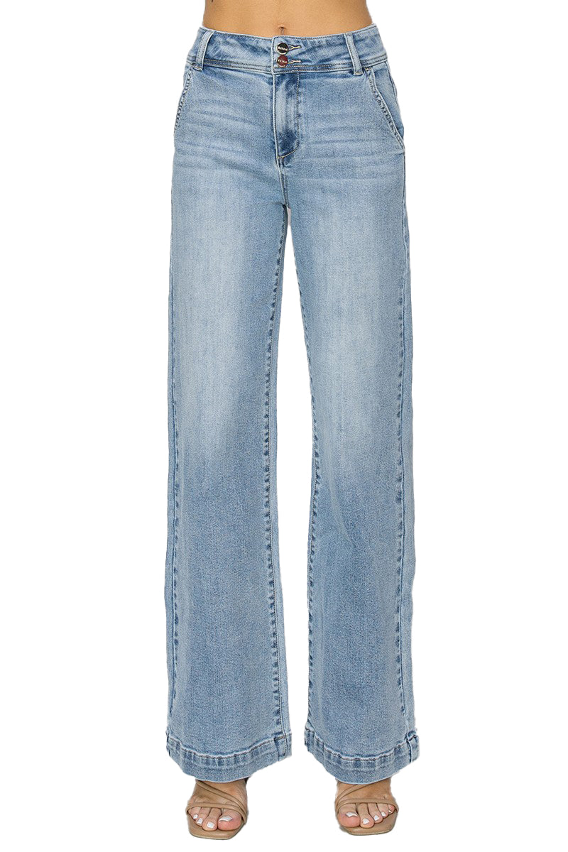 Risen Jeans - High Rise Double Button Wide Jeans - RDP5765 - SaltTree