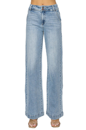 Risen Jeans - High Rise Double Button Wide Jeans - RDP5765 - SaltTree