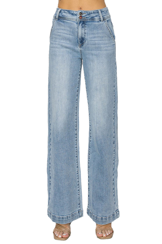 Risen Jeans - High Rise Double Button Wide Jeans - RDP5765