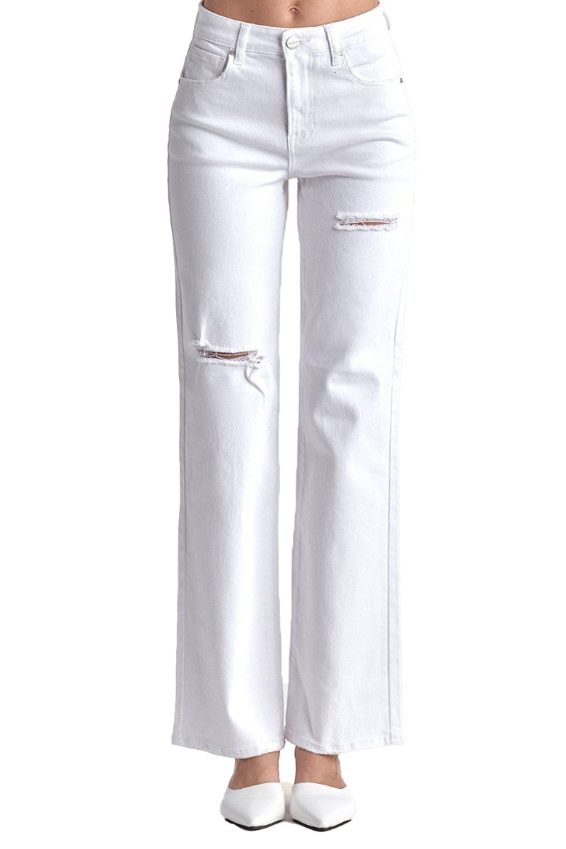 Risen Jeans - High Rise Relaxed Straight Jeans With Slit - RDP5435 - SaltTree