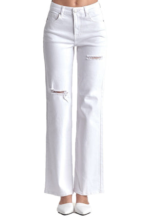 Risen Jeans - High Rise Relaxed Straight Jeans With Slit - RDP5435 - SaltTree