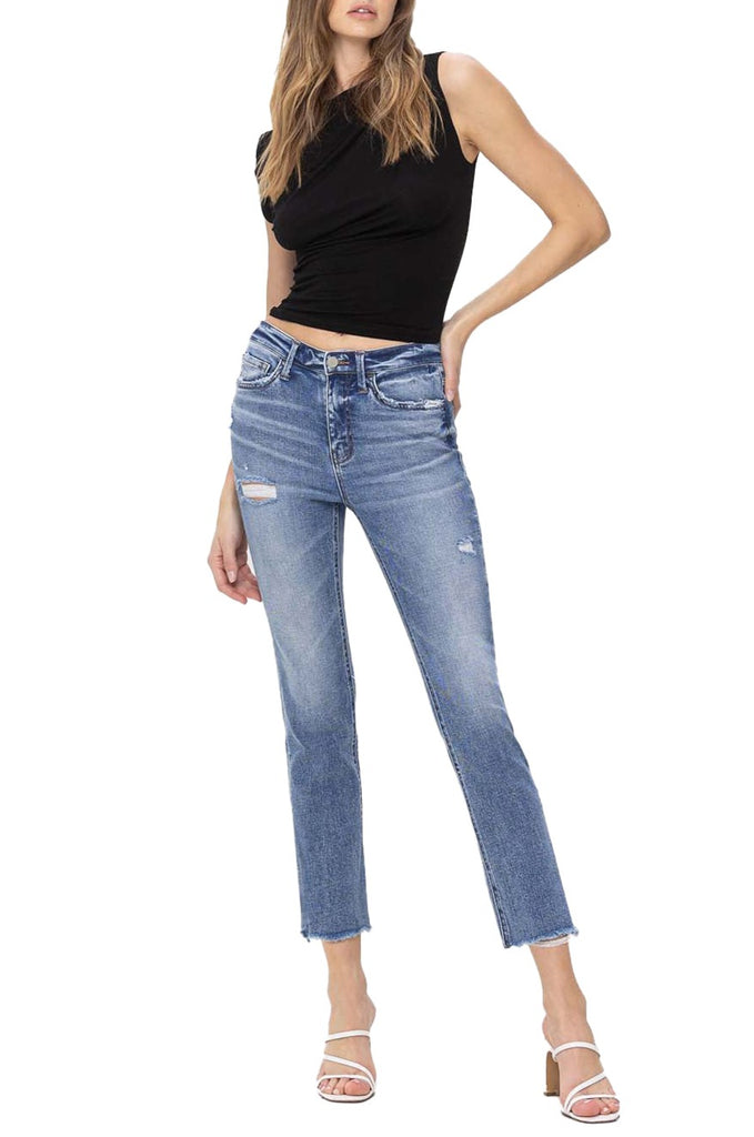 Flying Monkey - High Rise Slim Straight Raw Hemline Jean