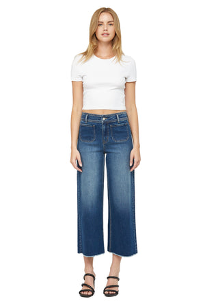Mica Denim - Cropped Wide Leg With Front Pocket Jeans - MBE-W604 - SaltTree