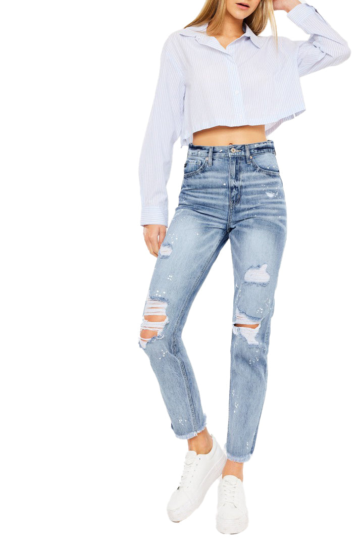Risen Jeans - Vintage Washed Straight Leg Jeans- RDP1268, White