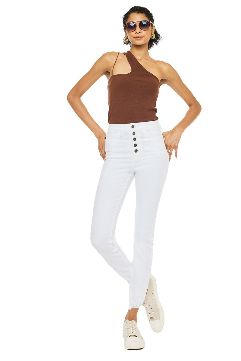 Kancan - Women's High Rise Button Fly Distressed Super Skinny Jeans - kc7273 - SaltTree