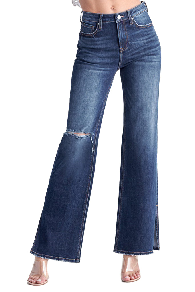 Risen Jeans - High Rise Distressed Wide Flare Jeans - RDP5385