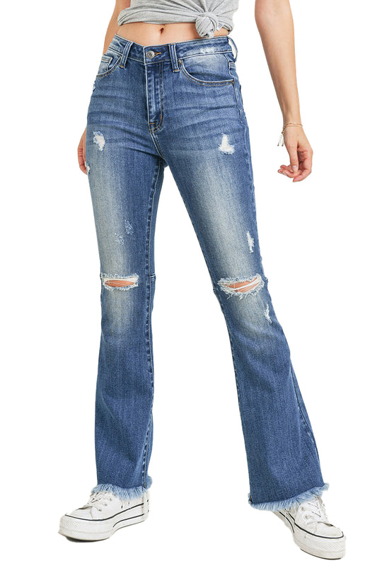 Risen Jeans - High Rsie Distressed Hem Flare - RDP1295 - Final Sale