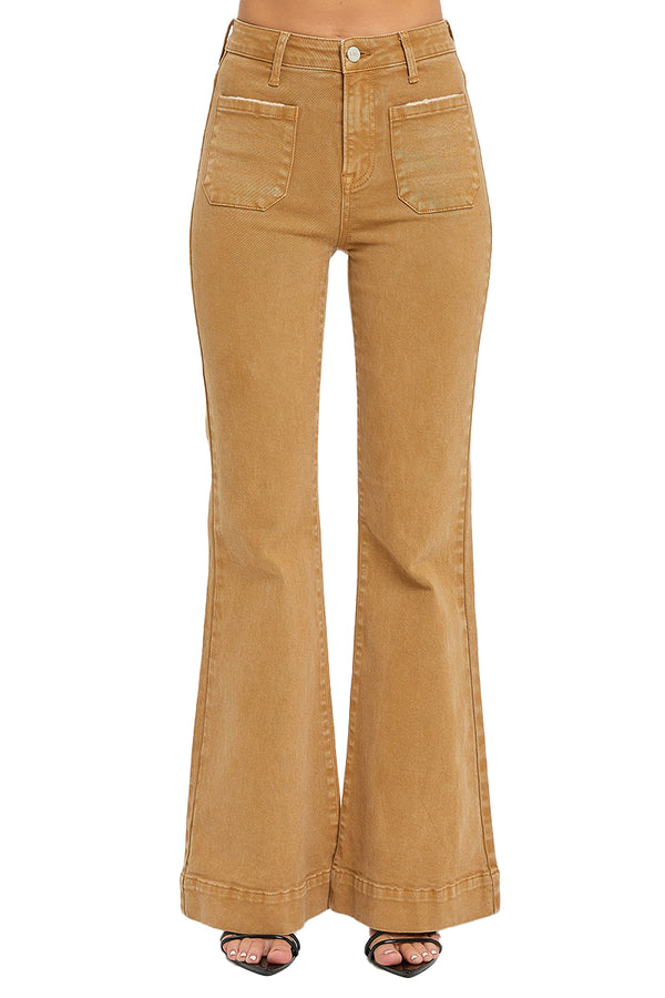 High Rise Square Front Pocket Pallazzo Flare Jeans