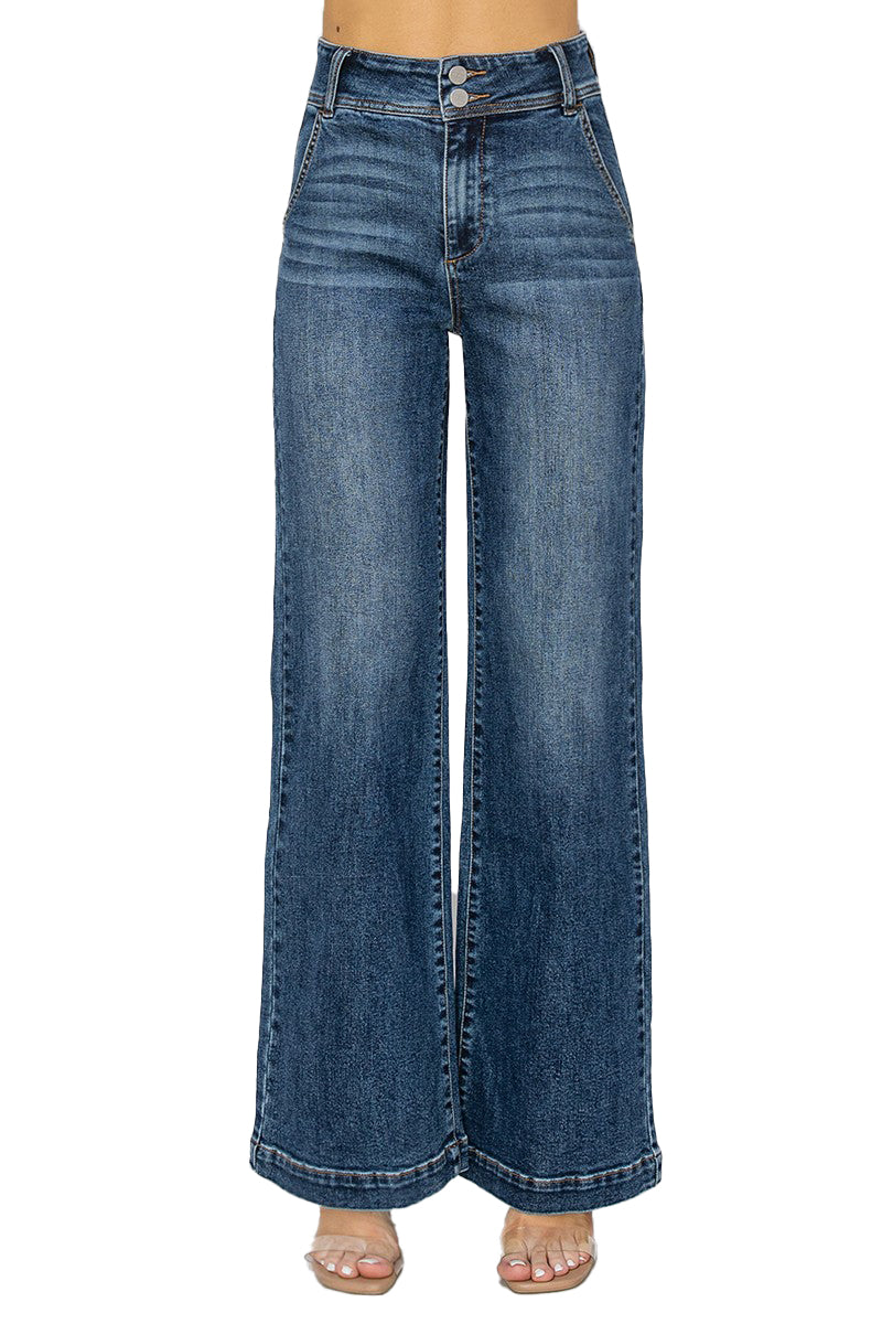 Risen Jeans - High Rise Double Button Wide Jeans - RDP5765