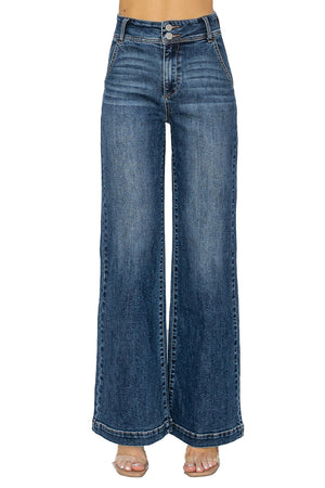 Risen Jeans - High Rise Double Button Wide Jeans - RDP5765 - SaltTree