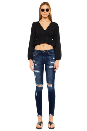Kancan - Women's Mid Rise Super Skinny Jeans - Distressed - kc5055 ST